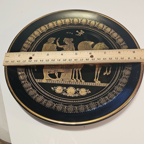 Special Hand Made in Greece 24K Gold Black PEGASUS 9.5” Decorative Wall Plate - Picture 10 of 11